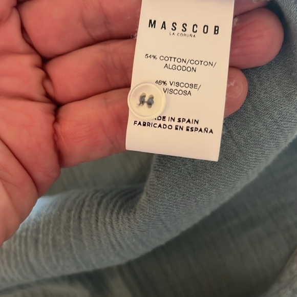 Masscob Blue Textured Cotton Blend Button Down Shirt Raw Hem Sz L - Picture 12 of 15